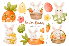 Watercolor Easter Bunny Clipart Set Product Image 1