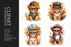 Watercolor floral lion cub clipart sublimation Product Image 1