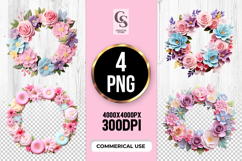 Pastel Floral Wreath Paper Flowers Clipart Sublimation PNG Product Image 1