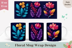 Floral Mug Wrap, Colorful Mug PNG, Flowers Sublimation Product Image 1