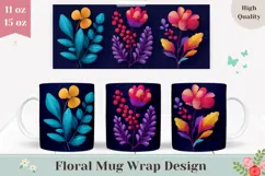 Floral Mug Wrap, Colorful Mug PNG, Flowers Sublimation Product Image 1