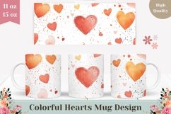 Watercolor Hearts Mug Wrap, Cartoon Hearts Mug Template Product Image 1