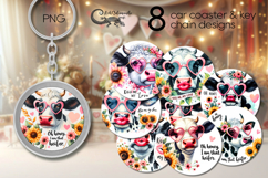 Cow &amp; flowers | 8 Sublimation car coaster &amp; key chain Product Image 1
