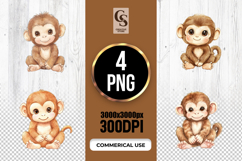 Cute Baby Monkey Watercolor Clipart Sublimation PNG Product Image 1