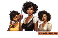 Watercolor Vintage Pin Up Black Coffee Clipart PNG Product Image 1