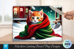 Ginger Kitten in Blanket Snowy Village Cutting Board PNG Product Image 1