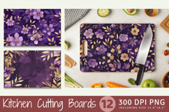Purple &amp; Gold Floral Cutting Boards sublimation Design Product Image 1