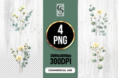 Yellow Botanical Flower Branch Clipart Sublimation PNG Product Image 1