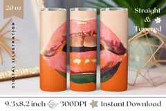 Pink Lips Tumbler Wrap Design, Art Lips Tumbler Sublimation Product Image 1