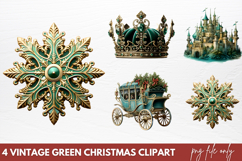Vintage Green Christmas Clipart PNG Product Image 1
