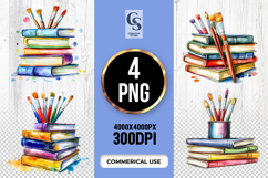 Books and Paintbrush Clipart Sublimation PNG Product Image 1