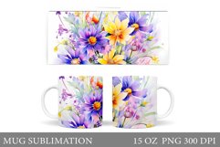 Wildflowers Mug Wrap Design. Flowers Mug Sublimation Product Image 1