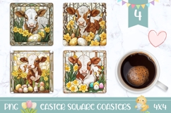 Stained Glass Cow Square Coasters, Easter Cow Sublimation Product Image 1