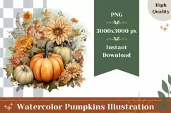 Watercolor Pumpkins PNG, Watercolor Pumpkins Sublimation PNG Product Image 1