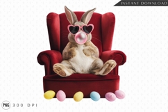 Easter Bunny Sitting Cool With Bubblegum Eggs PNG Product Image 1