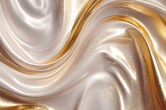 Swirling gold &amp; white silk-like fabric with metallic sheen Product Image 1