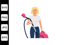 Woman holding vacuum cleaner in flat design vector art style Product Image 1