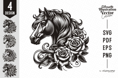 Elegant Horse Head with Roses Vector Product Image 1