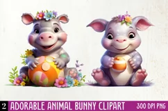 Adorable Animal Bunny Clipart, Watercolor Clipart Product Image 1