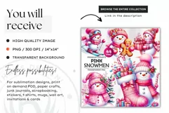 Pink Snowman clipart, Christmas clipart, winter clipart PNG Product Image 2