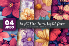 Bright Pink Floral Digital Paper Product Image 1