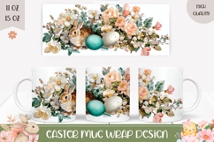 Easter Bunny Mug, Watercolor Flowers Mug Template Product Image 1