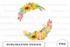 Watercolor Autumn Pumpkins Wreath png Product Image 1