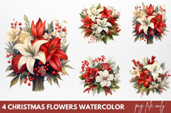 Christmas Flowers Watercolor Clipart PNG Product Image 1