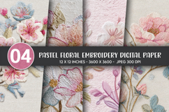 Pastel Floral Embroidery Digital Paper Product Image 1