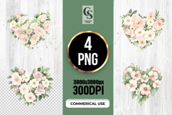 Watercolor Soft Floral Heart Clipart Sublimation PNG Product Image 1