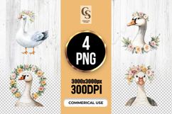 Watercolor Goose with Floral Crown Clipart Sublimation PNG Product Image 1