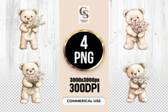 Teddy Bear Daisy Flowers Clipart Sublimation PNG Product Image 1