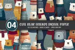 Cute Bear Friends Digital Paper Product Image 1
