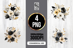 Black Gold Floral Watercolor Clipart Sublimation PNG Product Image 1