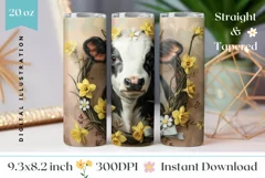 Cute Cow Tumbler Design, Daffodils Tumbler Template, Cow PNG Product Image 1
