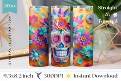 3D Sugar Skull Tumbler Wrap, 3D Paper Colorful Skull Tumbler Product Image 1