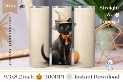 Halloween Black Cat Tumbler, Cartoon Cat Tumbler Wrap Product Image 1