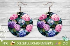 Pink Hydrangea Round Earrings Design, Floral Round Earrings Product Image 1