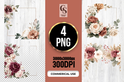 Neutral Floral Frame Watercolor Clipart Sublimation PNG Product Image 1