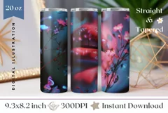 Glitter Lips Tumbler Wrap, Floral Tumbler Sublimation Product Image 1
