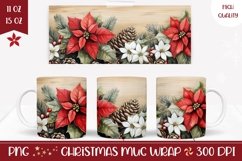 Poinsettia Mug Wrap Design, Christmas Mug Sublimation Product Image 1