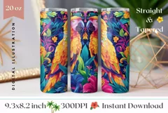 Ara Parrot Tumbler Wrap, Neon Tropical Leaves Tumbler Design Product Image 1