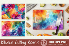 Rainbow Alcohol Ink Floral Cutting Boards sublimation Design Product Image 1