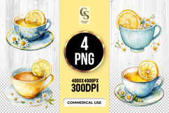 Watercolor Lemon Tea Cup Clipart Sublimation PNG Product Image 1