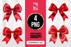 Red Satin Ribbon Bow Clipart Sublimation PNG Product Image 1