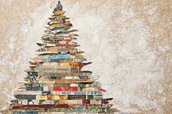 Vintage Paper Collage Christmas Tree Background Rustic Art Product Image 1