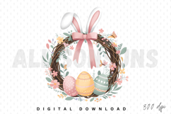 Vintage Easter Wreath Rabbit Ears Bow Sublimation PNG Product Image 1