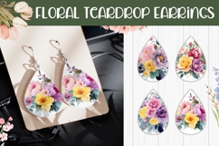 Watercolor Flowers Earrings, Floral Teardrop Earring PNG Product Image 1