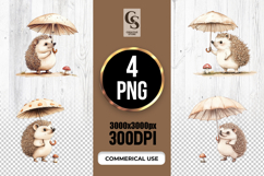Hedgehog Umbrella Watercolor Clipart Sublimation PNG Product Image 1