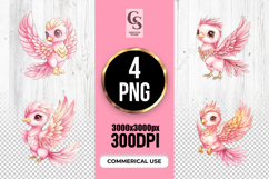 Cute Pink Fantasy Bird Watercolor Clipart Sublimation PNG Product Image 1